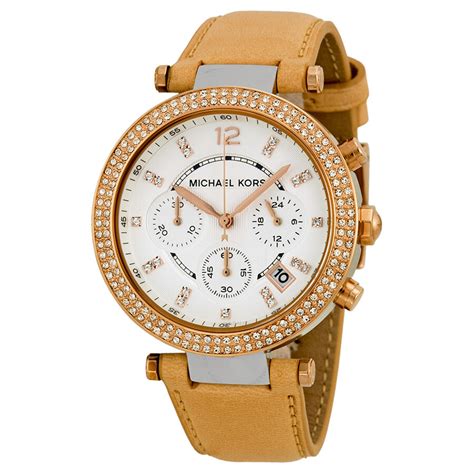 michael kors tan leather watch